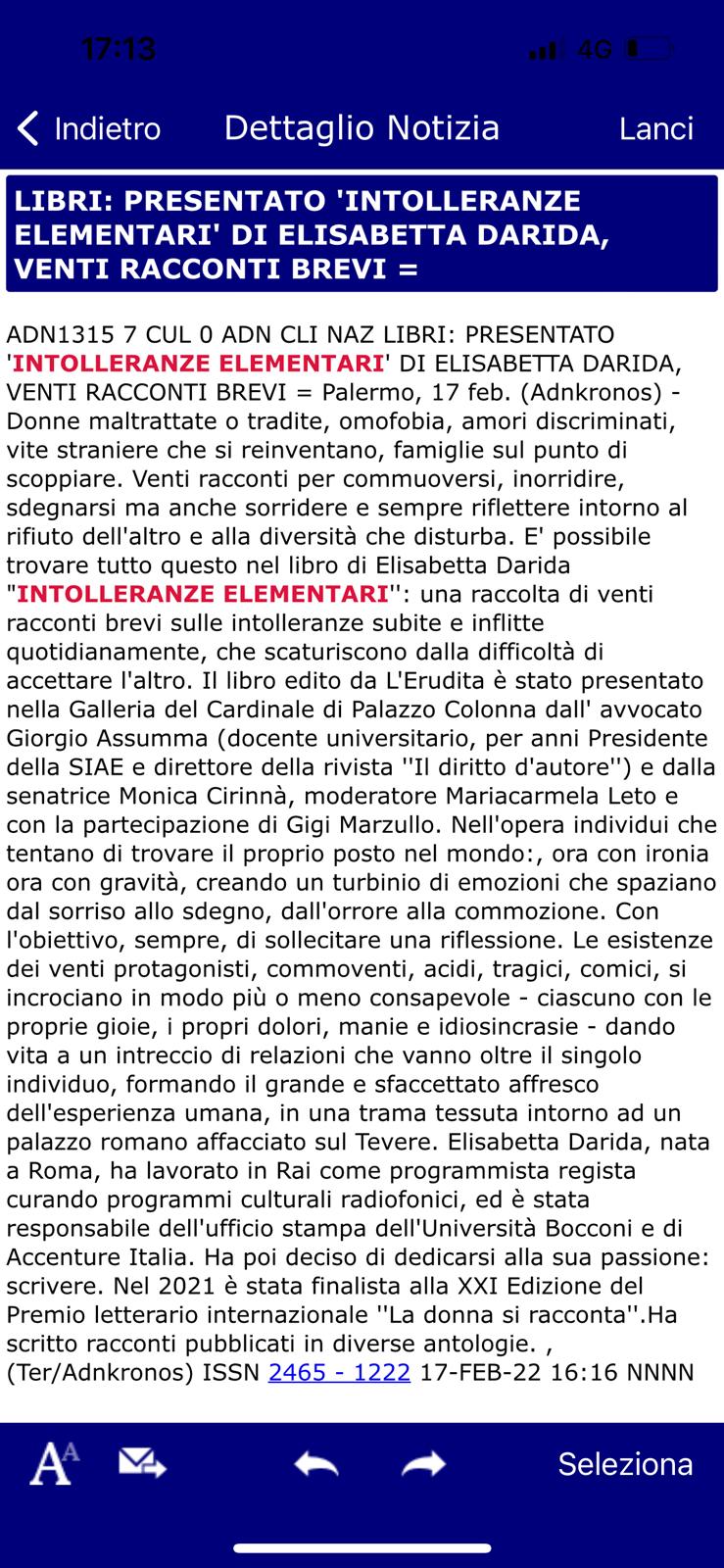 Elisabetta Darida, Adn Kronos,17 febbraio 2022