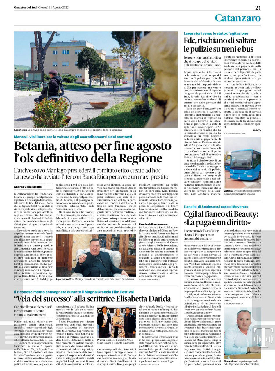 Gazzetta del Sud, 11 agosto 2022